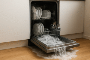 Verstopte overstromende vaatwasser