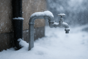 Kraan in sneeuw - maak uw riolering winterklaar