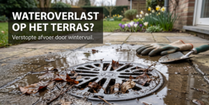 Terrasafvoer verstopt door wintervuil
